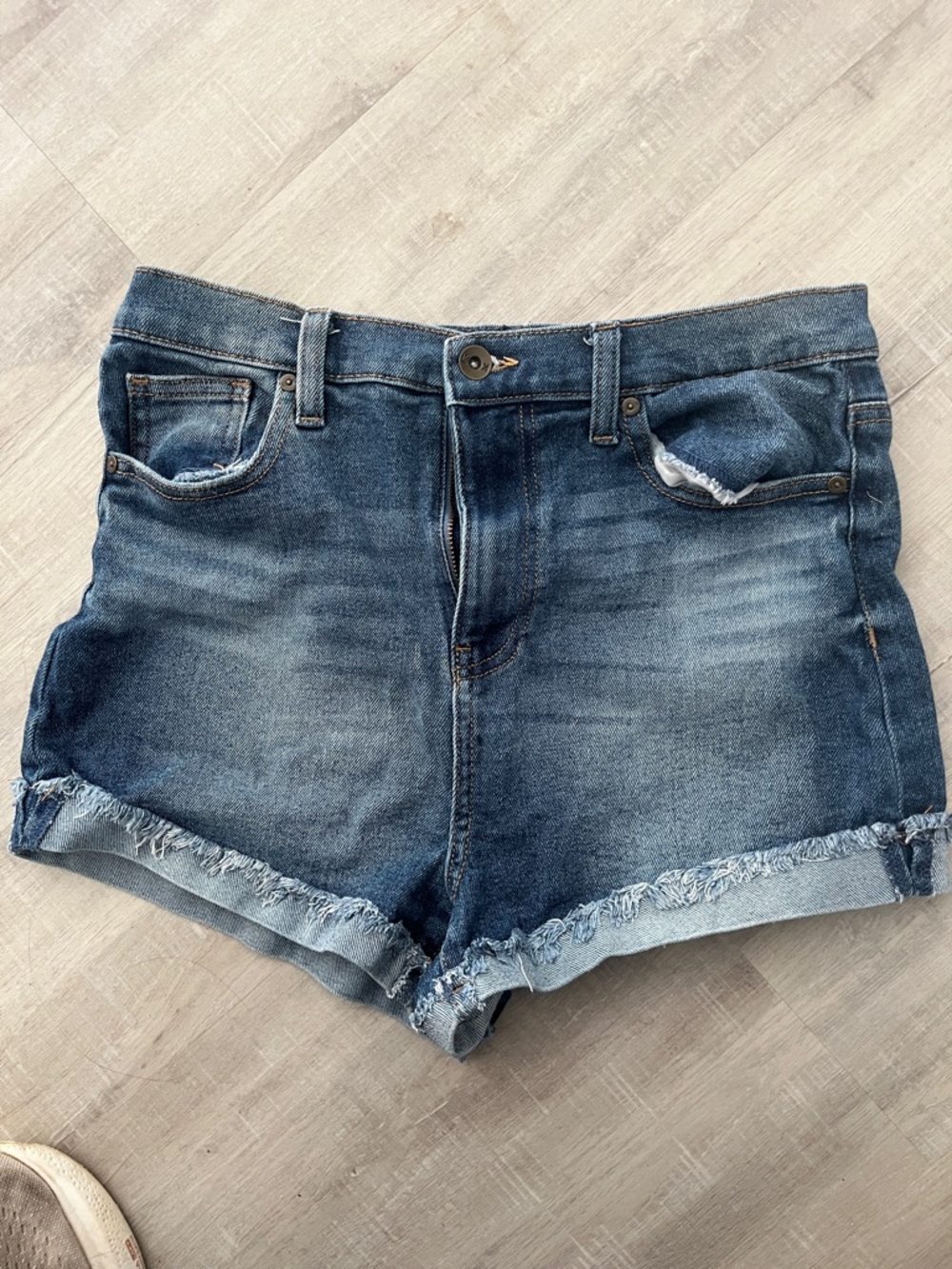 Kendall & Kylie Medium Blue Denim Cutoff Shorts with Frayed Hem